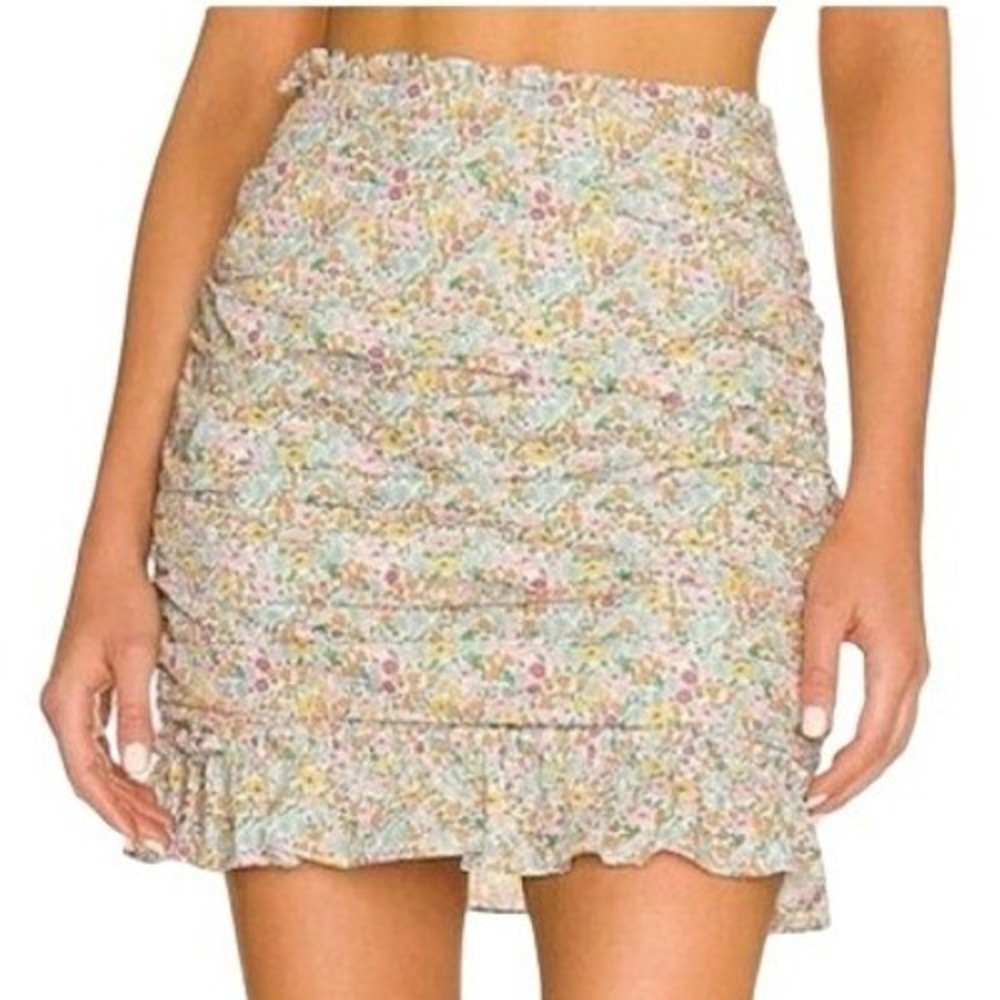 For Love and Lemons Raleight Floral Cotton Ruffle Hem Mini Skirt New Sz M